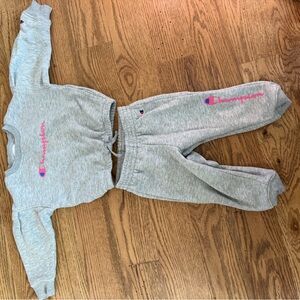 Champion Kids Gray Sweatpants & Joggers Set with Pink Logo